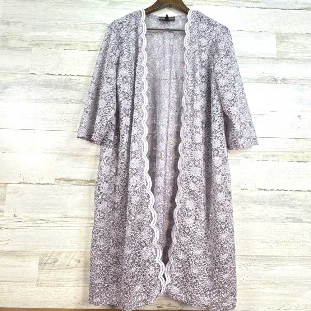 R&M Richards Woman Lace Sequin Kimono Jacket‎ Cardigan Cover Up 16W Lavender